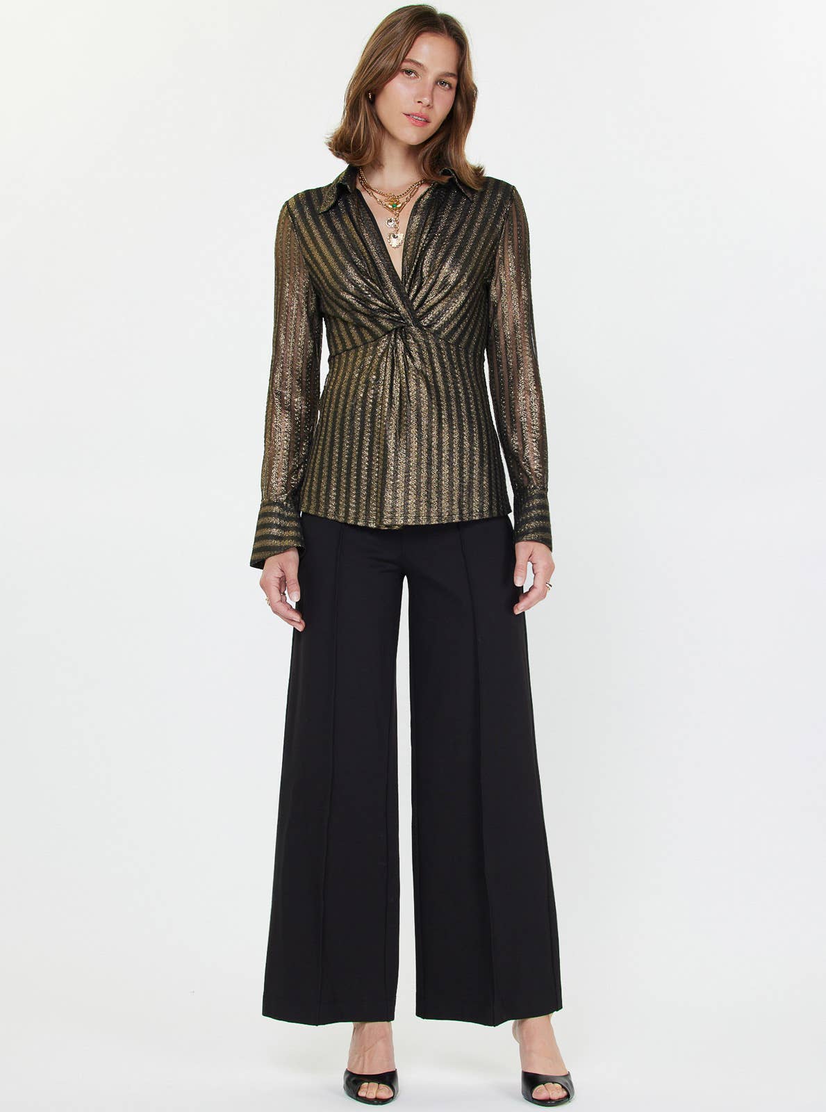 Current Air Metallic Striped Twist-Front Blouse