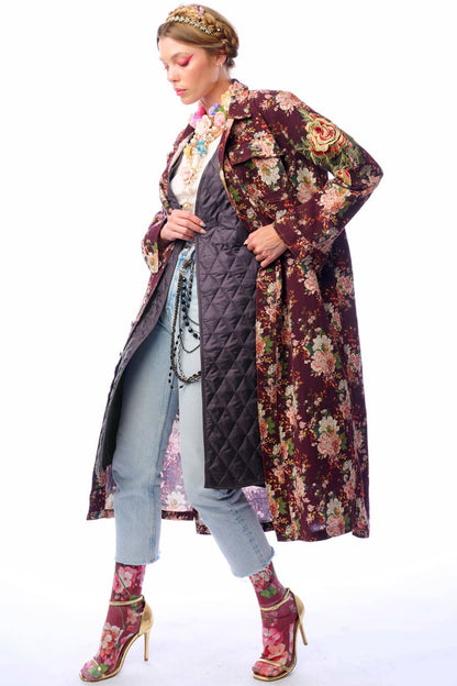 Aratta Cara Delvinge Burgundy Floral Coat