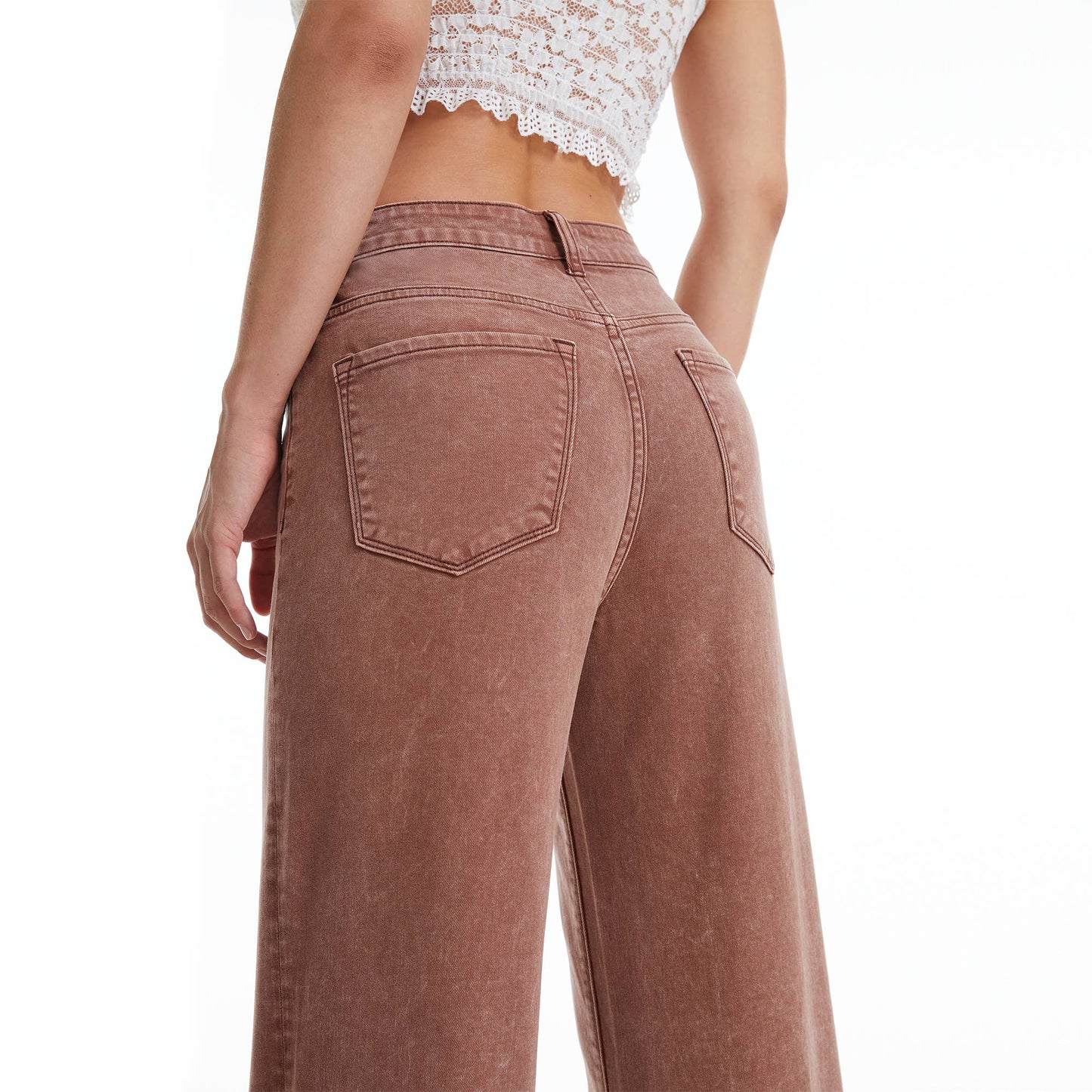 BAYEAS HIGH RISE WIDE LEG TWILL PANTS(RAW HEM,BUTTON FLY)