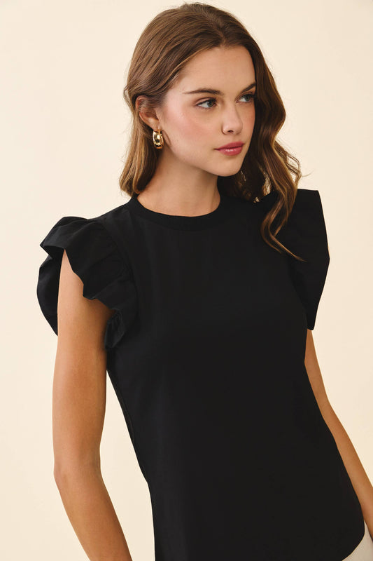 Ruffled Flutter Sleeves Round Neck Sleeveless Top