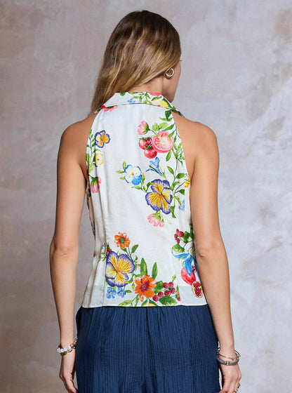 Current Air Floral Printed Halter-Neck Sleeveless Blouse