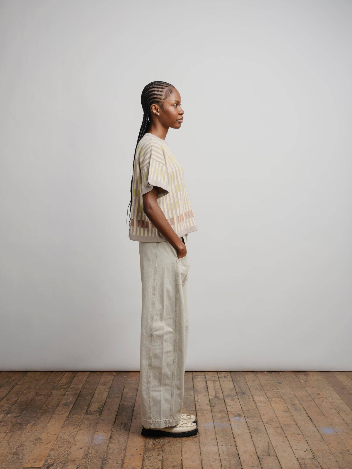 The Endery Bauhaus Short Sleeve Sweater Tee in the Cumulus Palette