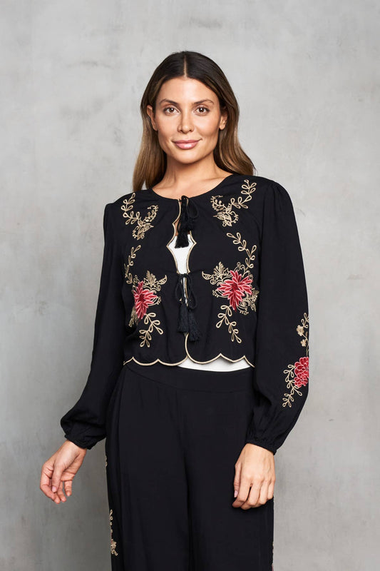 Paparazzi Viscose Embroidered Bolero Cardigan w/ Scallop Trim