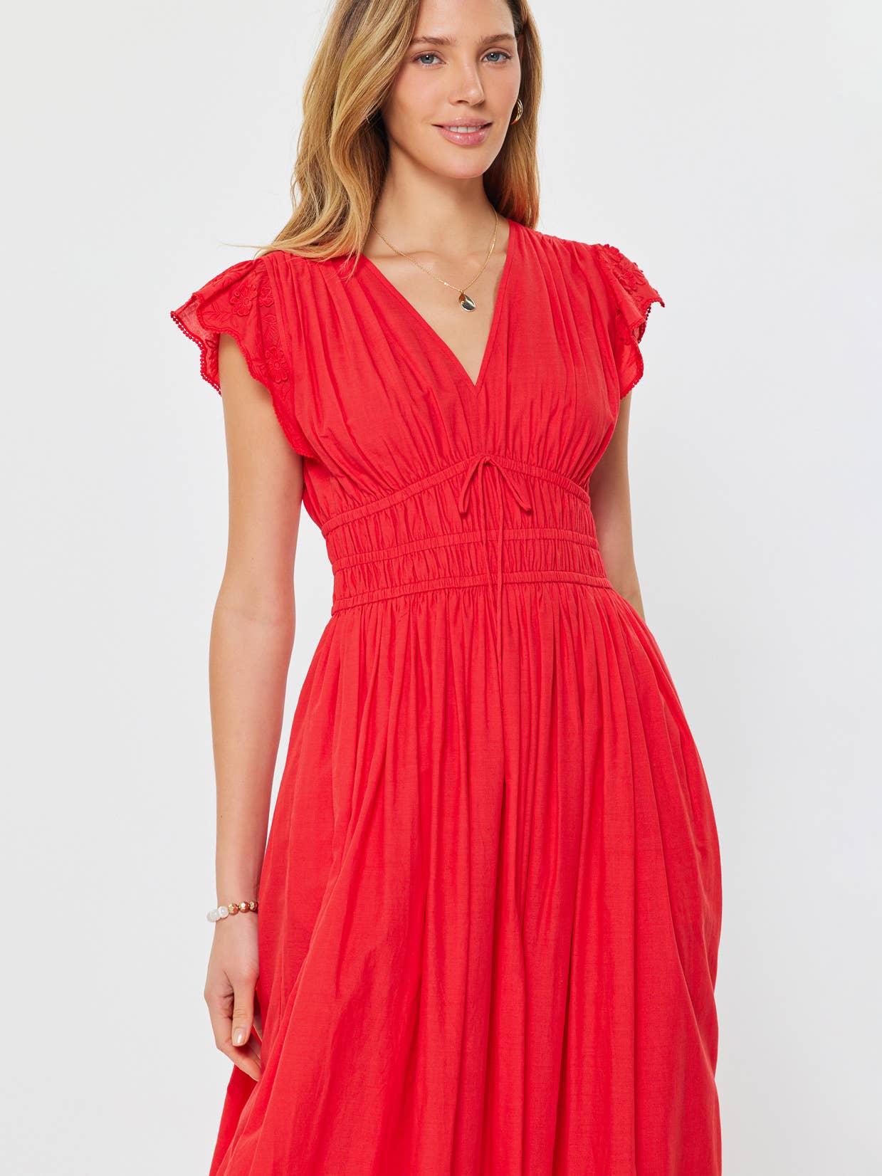 Current Air Embroidered Lace Red Midi Dress