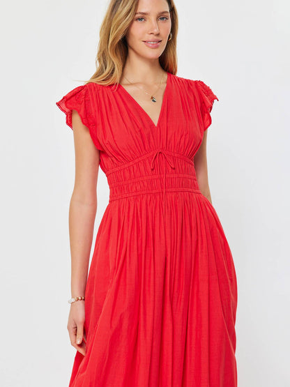 Current Air Embroidered Lace Red Midi Dress