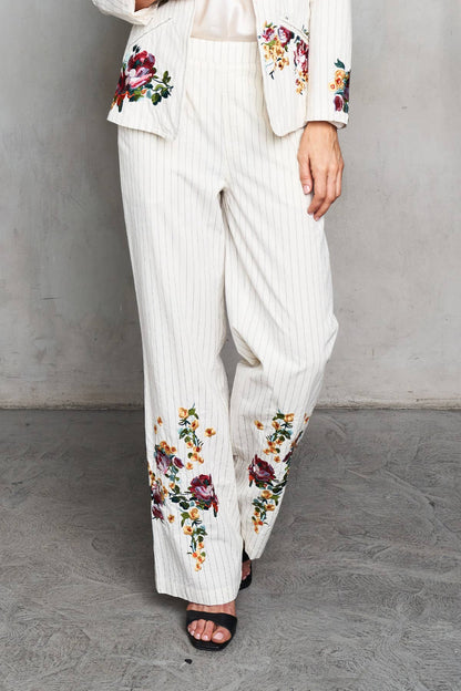 Paparazzi Woven Yarn Dyed Embroided Pin Stripe Blazer And Pants Set