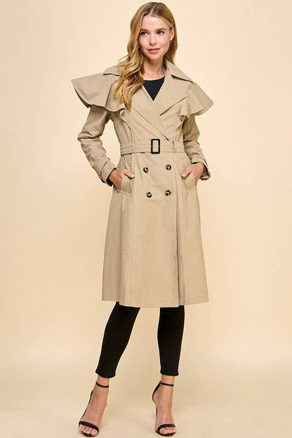 Ruffle Detail Trench Coat