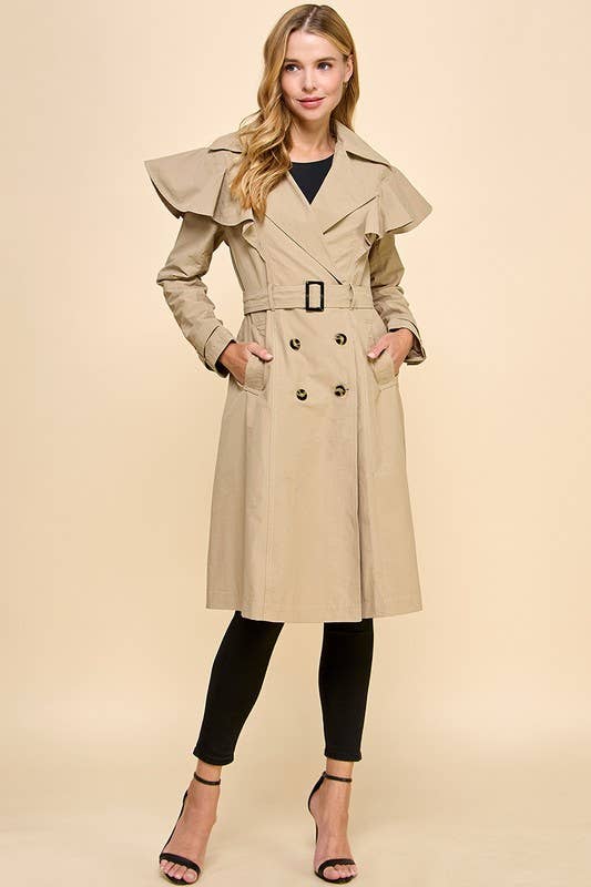Ruffle Detail Trench Coat