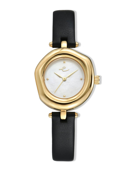 Ettika Open Circle Leather Watch in Black