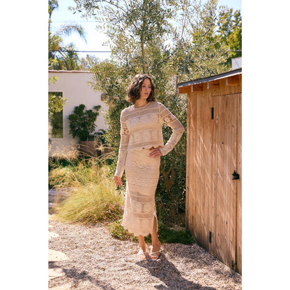 FLORAL SHEER CROCHET TOP AND SKIRT SET WITH SCALLOP HEM