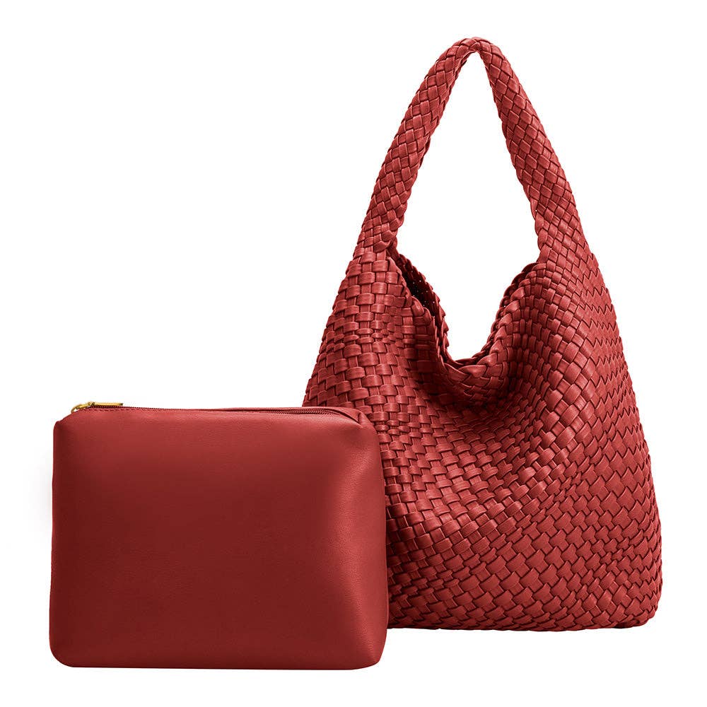 Melie Bianco Johanna Red Large Recycled Vegan Leather Shoulder Bag