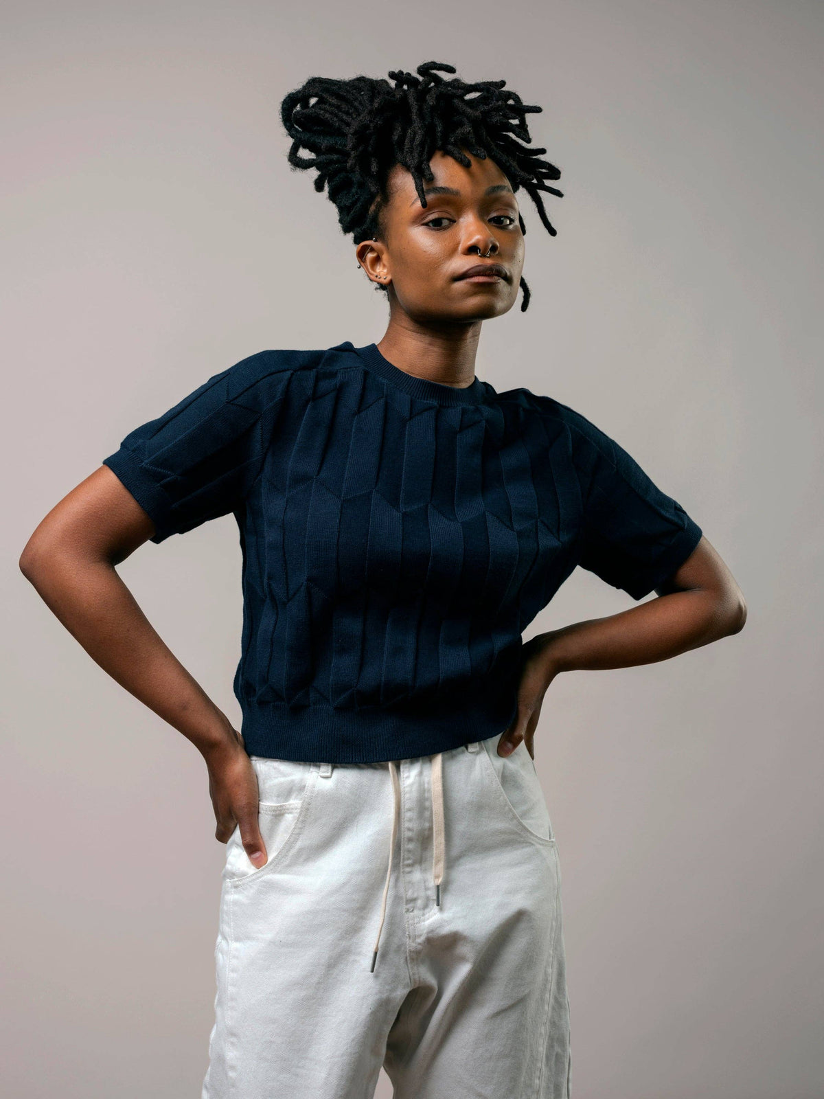 The Endery Chevron Ruben Tee in the Shade Lobelia