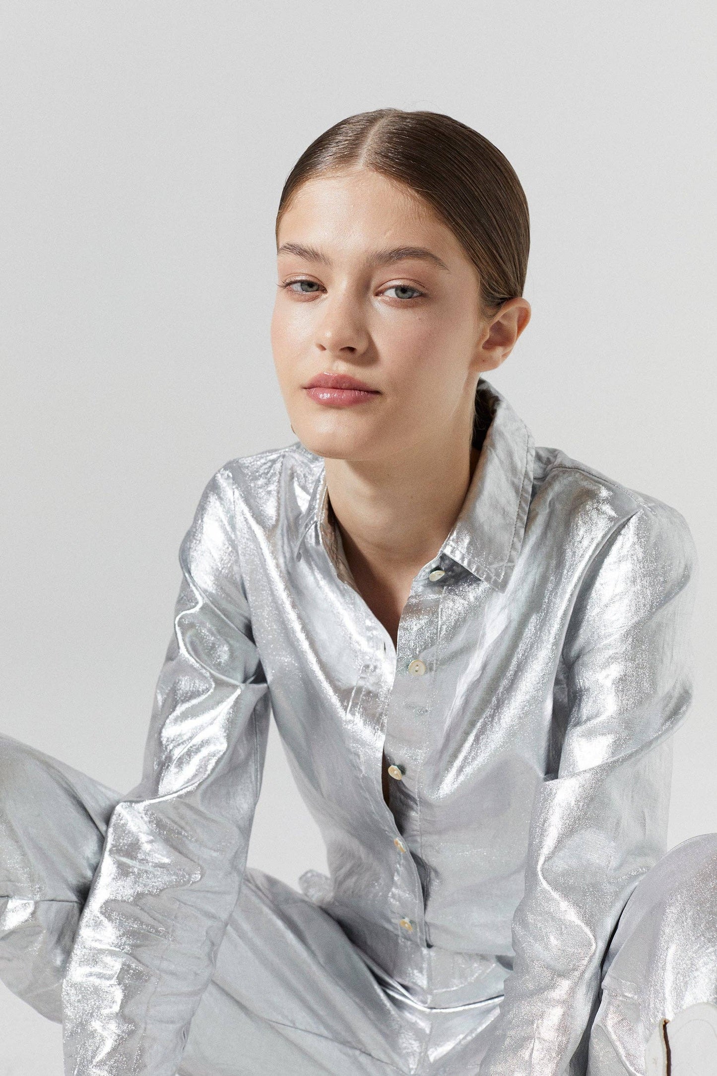 Lanhtropy San Marino Metallic Linen Shirt - Silver