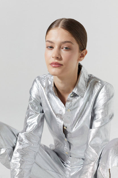 Lanhtropy San Marino Metallic Linen Shirt - Silver