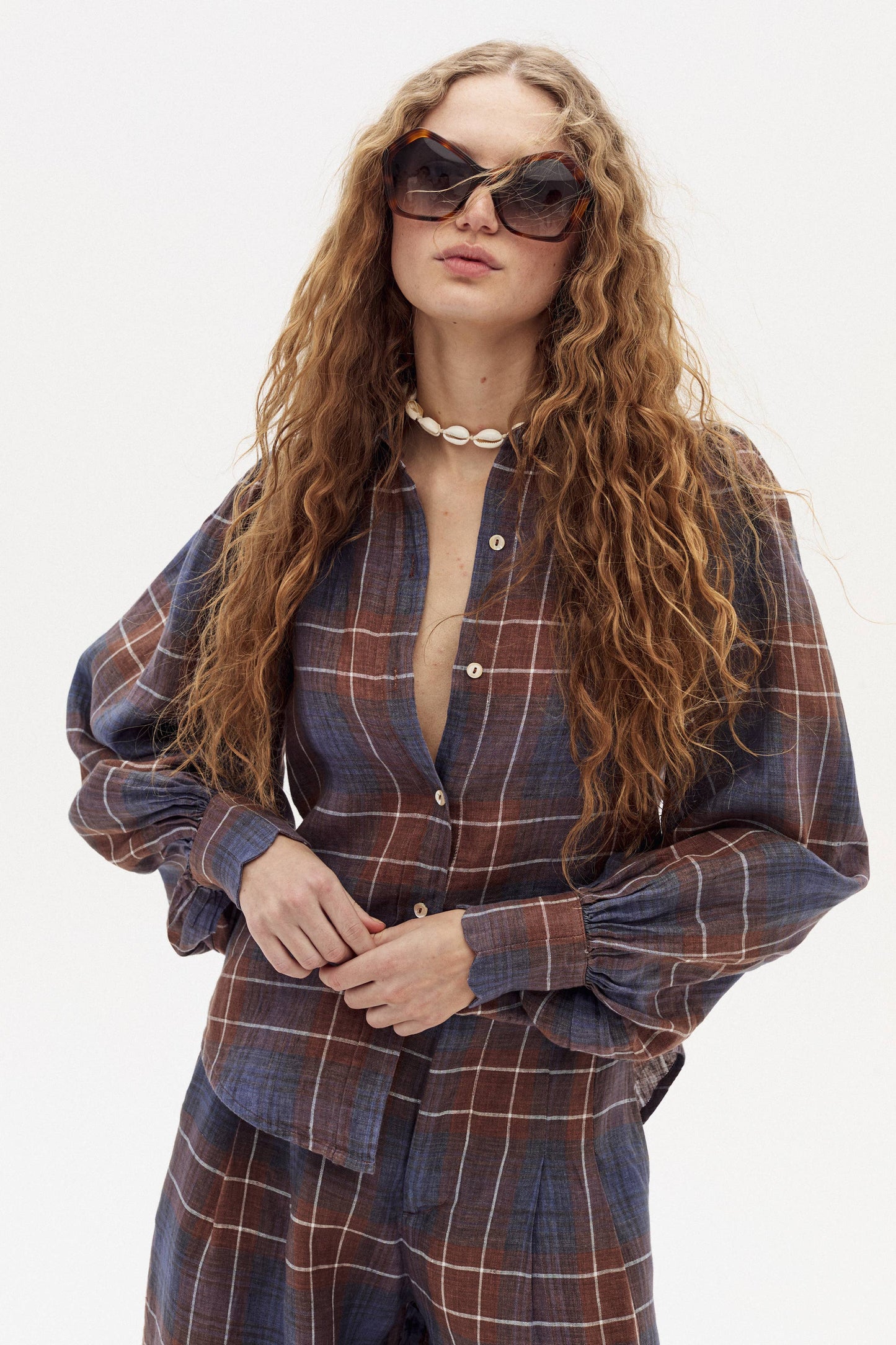 Lanhtropy Camille Linen Shirt in Forest Checks