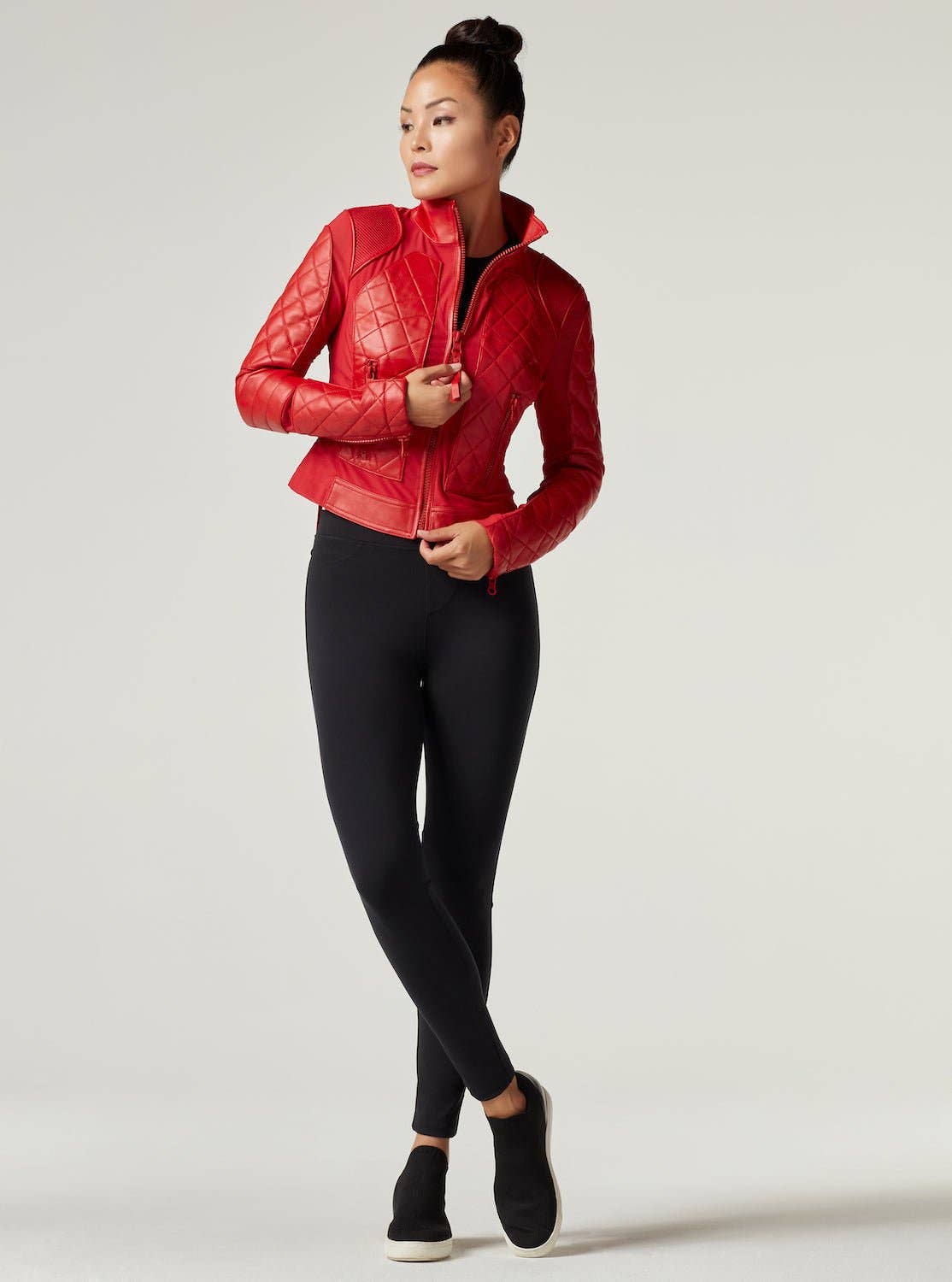 Blanc Noir Classic Red Leather Mesh Moto Jacket