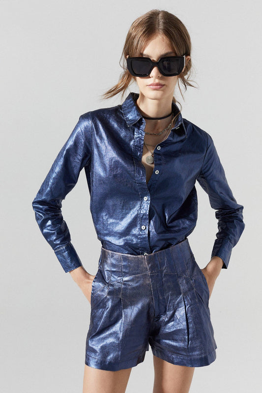 Lanhtropy San Marino Metallic Linen Shirt - Dark Blue