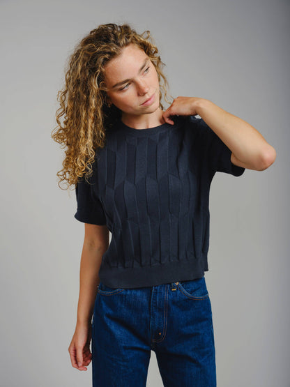 The Endery Chevron Ruben Tee in the Shade Lobelia
