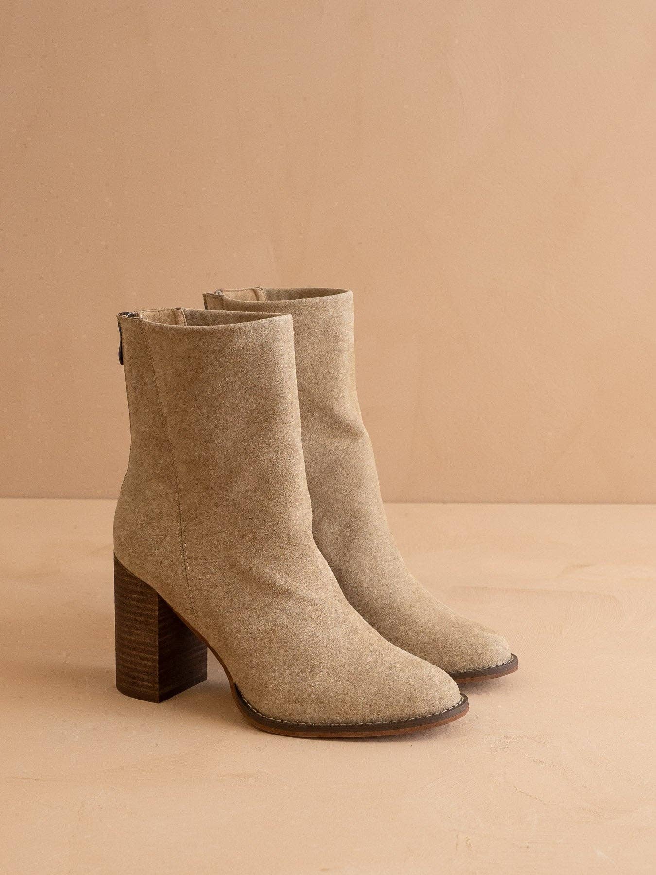 Oasis Society The Maxine | Khaki Minimal Suede Heel Fall Bootie