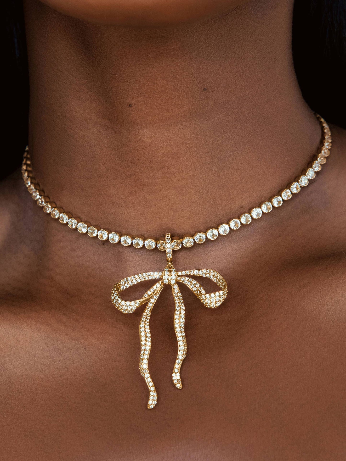 Ettika Pave Bow Tennis Necklace