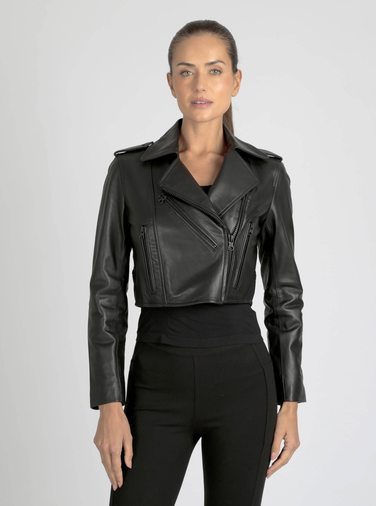 Blanc Noir Cleo Black Cropped Moto Jacket