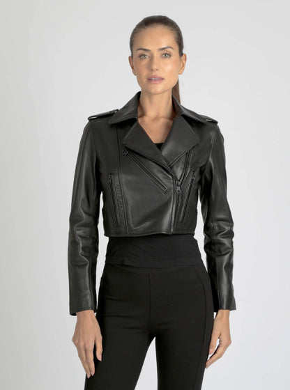 Blanc Noir Cleo Black Cropped Moto Jacket