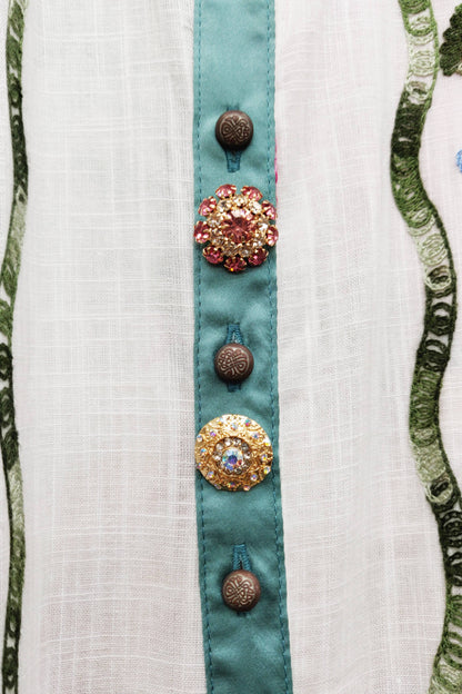 Aratta Beauty Mark Maxi Duster- White | Floral Coat Dress