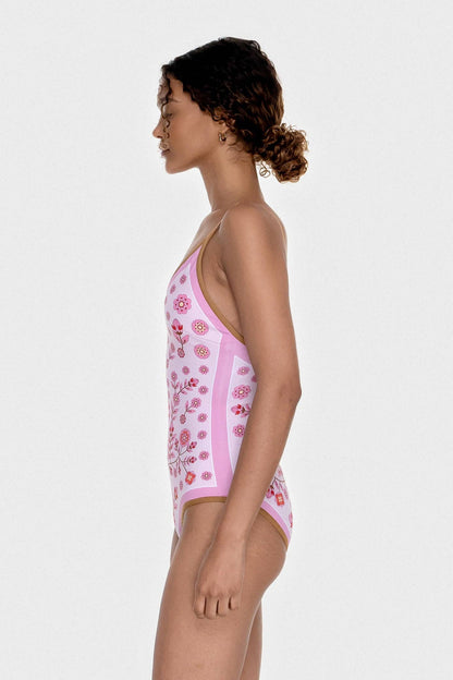 Jessie Zhao Pink Garden Reversible V-Neck One-Piece Swimsuit