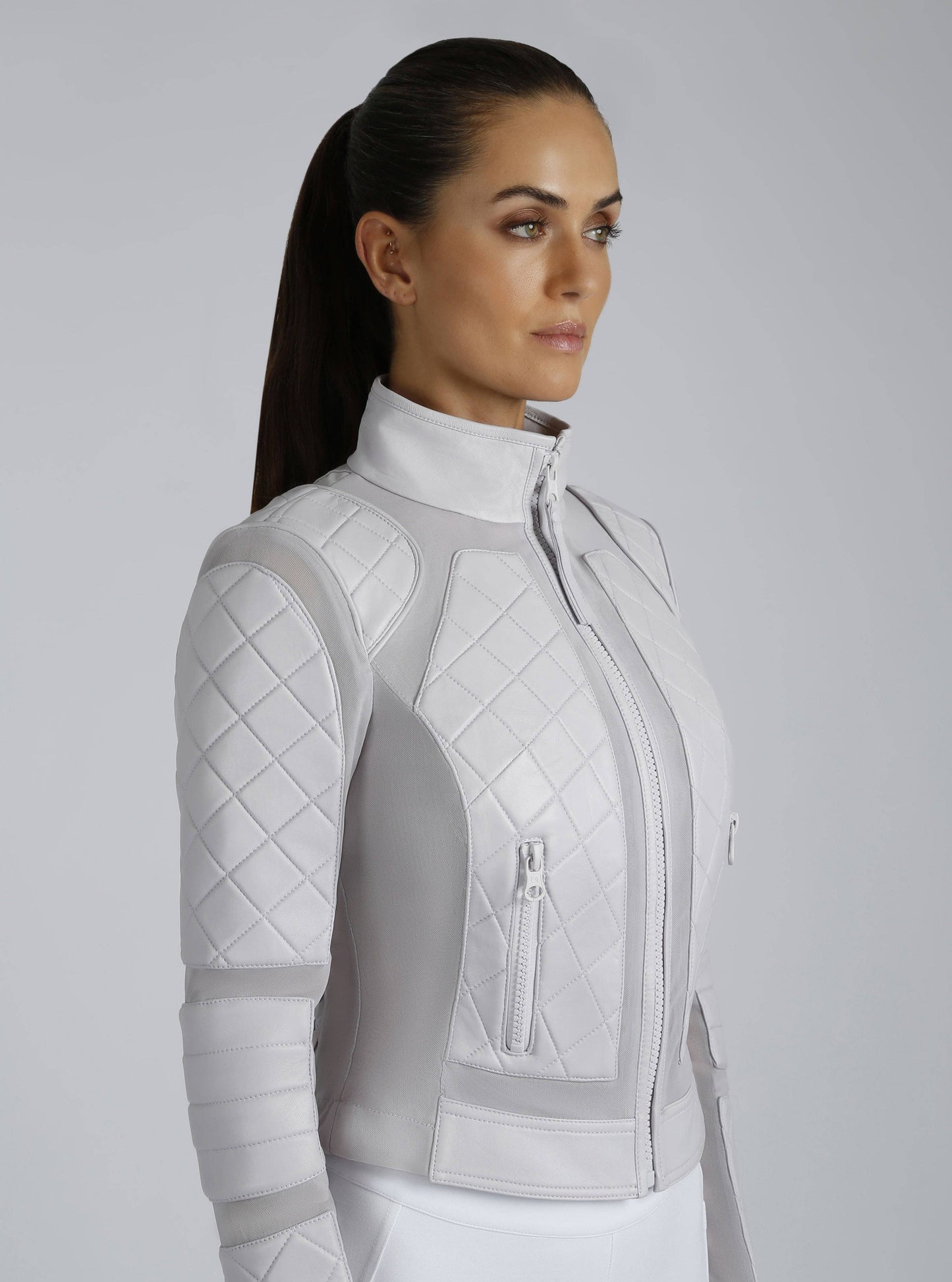 Blanc Noir Classic Orchard Tint Leather Mesh Moto Jacket