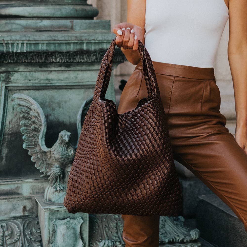 Melie Bianco Johanna Espresso Recycles Vegan Leather Shoulder Bag