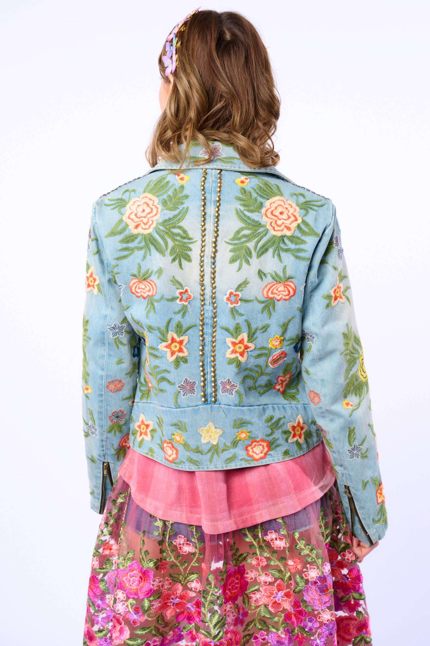 Aratta Lucinda Embroidered Denim Motorcycle Jacket