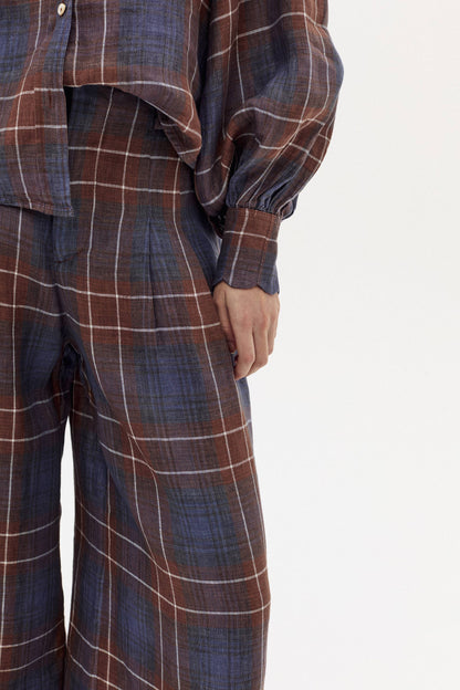 Lanhtropy Super Culotte Linen Pants - Forest Checks