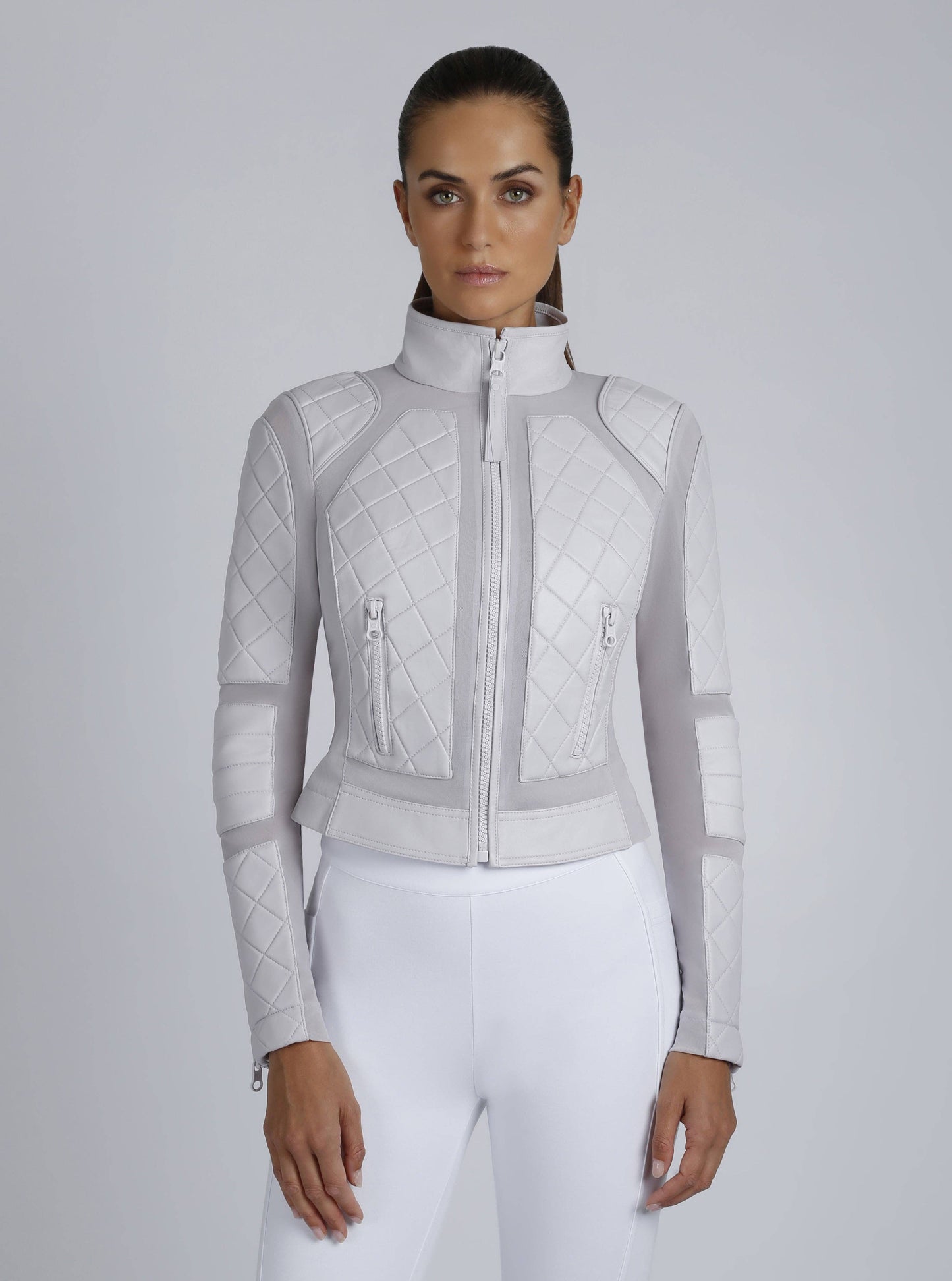Blanc Noir Classic Orchard Tint Leather Mesh Moto Jacket