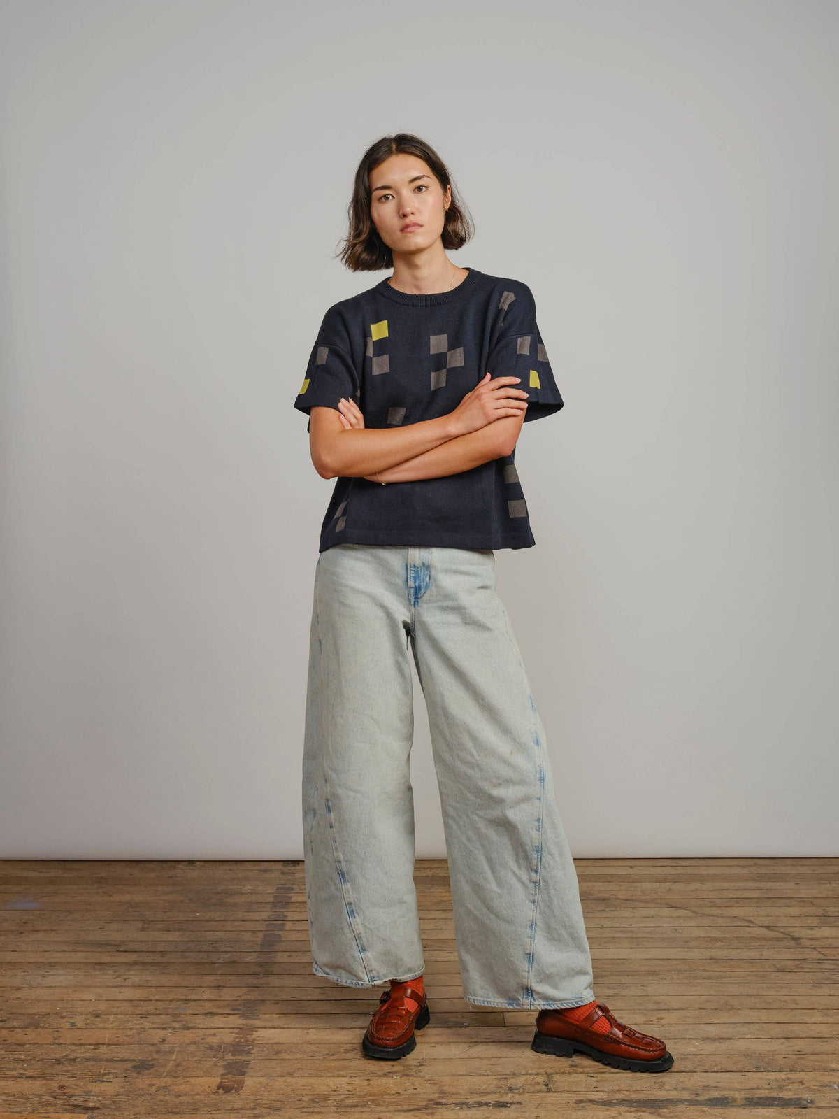 The Endery Albers Short Sleeve Sweater Tee in Atlantic Palette