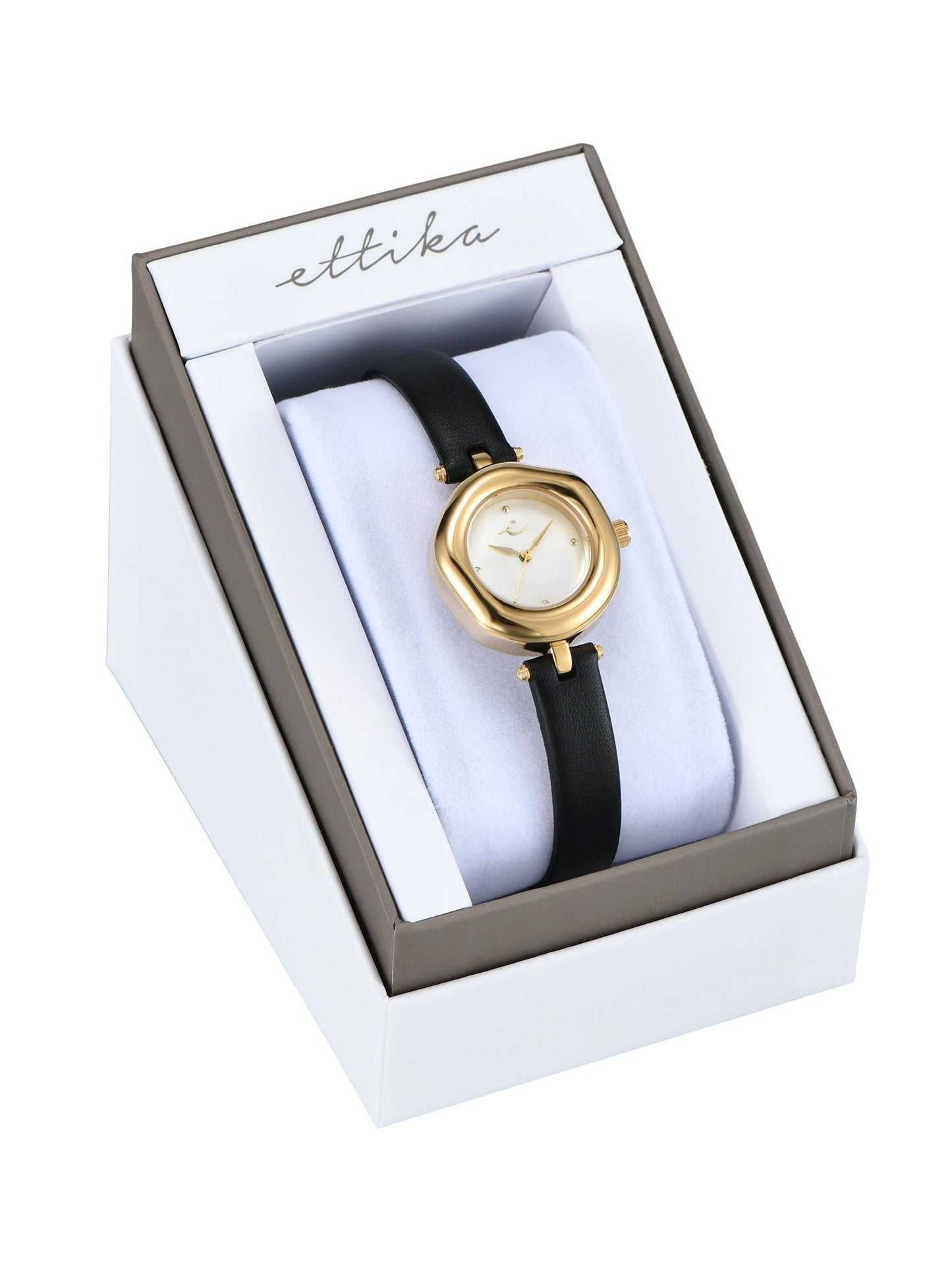 Ettika Open Circle Leather Watch in Black