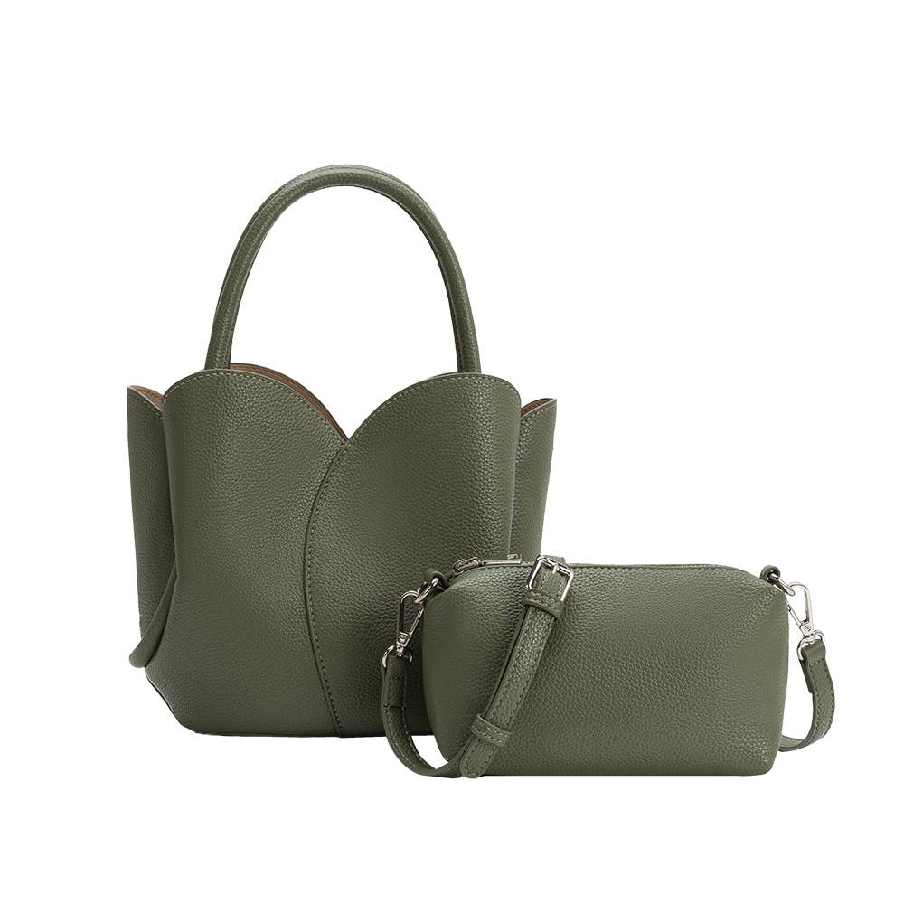 Melie Bianco Tulip Moss Recycled Vegan Leather Top Handle Bag