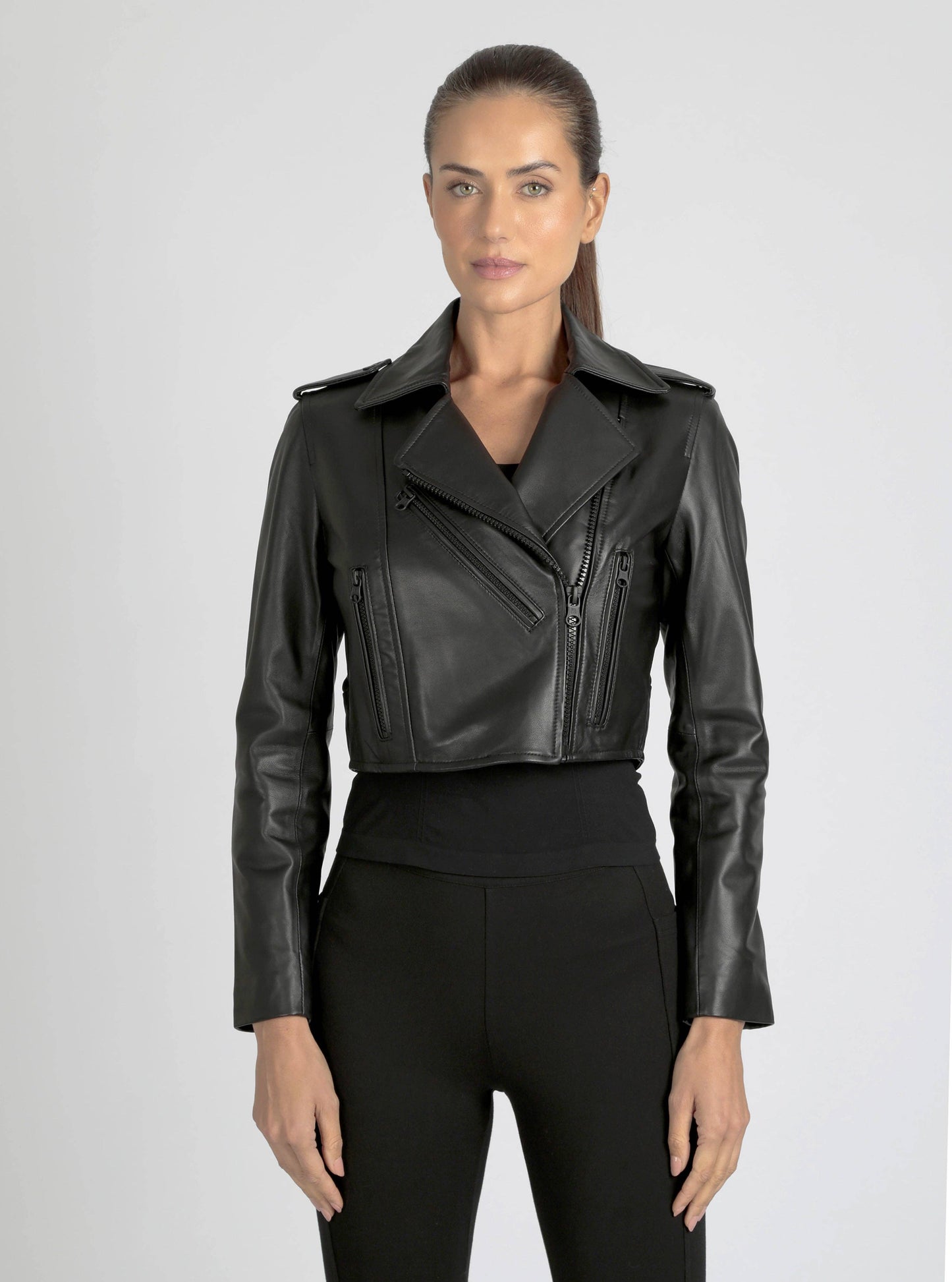 Blanc Noir Cleo Black Cropped Moto Jacket