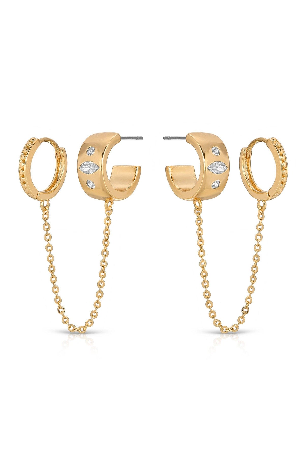 Ettika Double Piercing Bezel Crystal Dangle Earrings