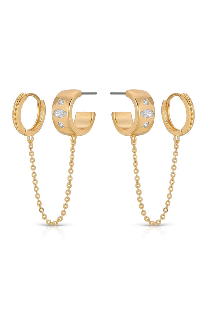 Ettika Double Piercing Bezel Crystal Dangle Earrings