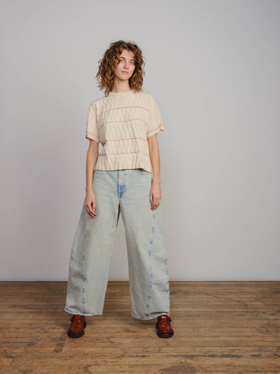 The Endery Wiggle Stripe Knit Grid Tee in the Daybreak Palette