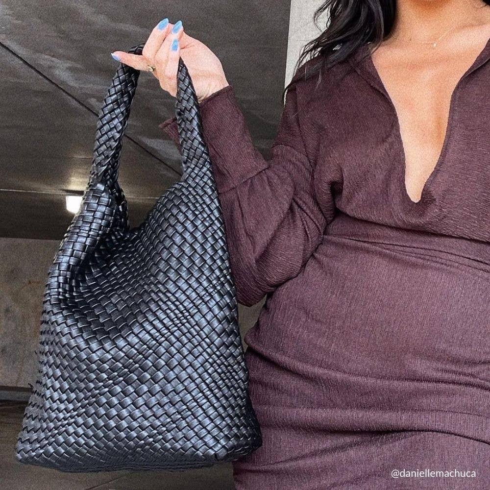 Melie Bianco Johanna Black Recycled Vegan Leather Shoulder Bag
