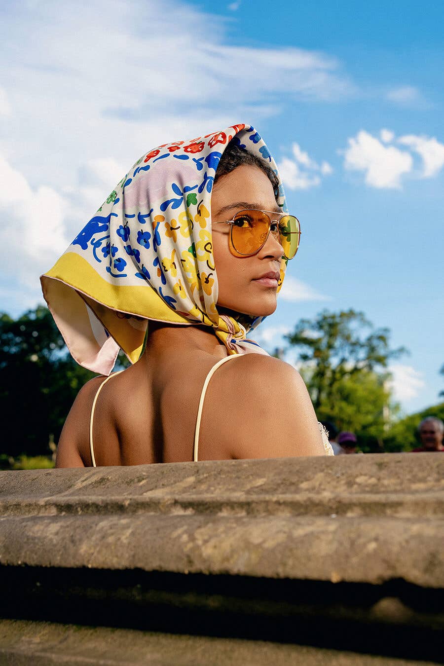 Jessie Zhao Jessie Zhao Yellow Garden Double Sided Silk Scarf