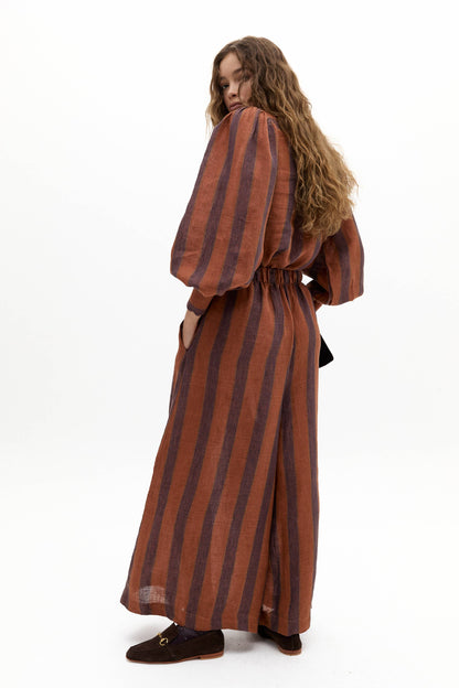 Lanhtropy Sabi Linen Pants in Camino Brick Stripes Print