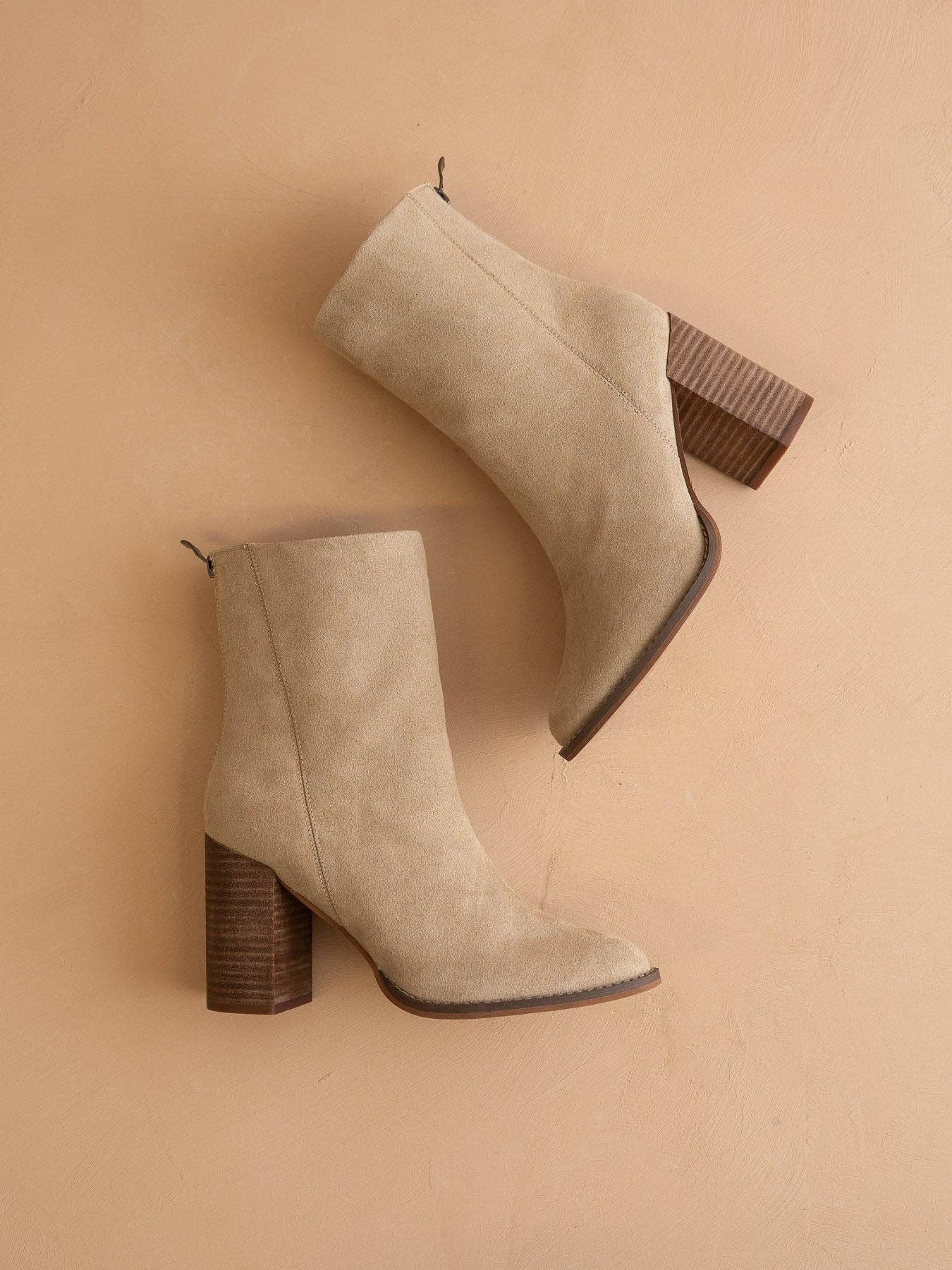 Oasis Society The Maxine | Khaki Minimal Suede Heel Fall Bootie