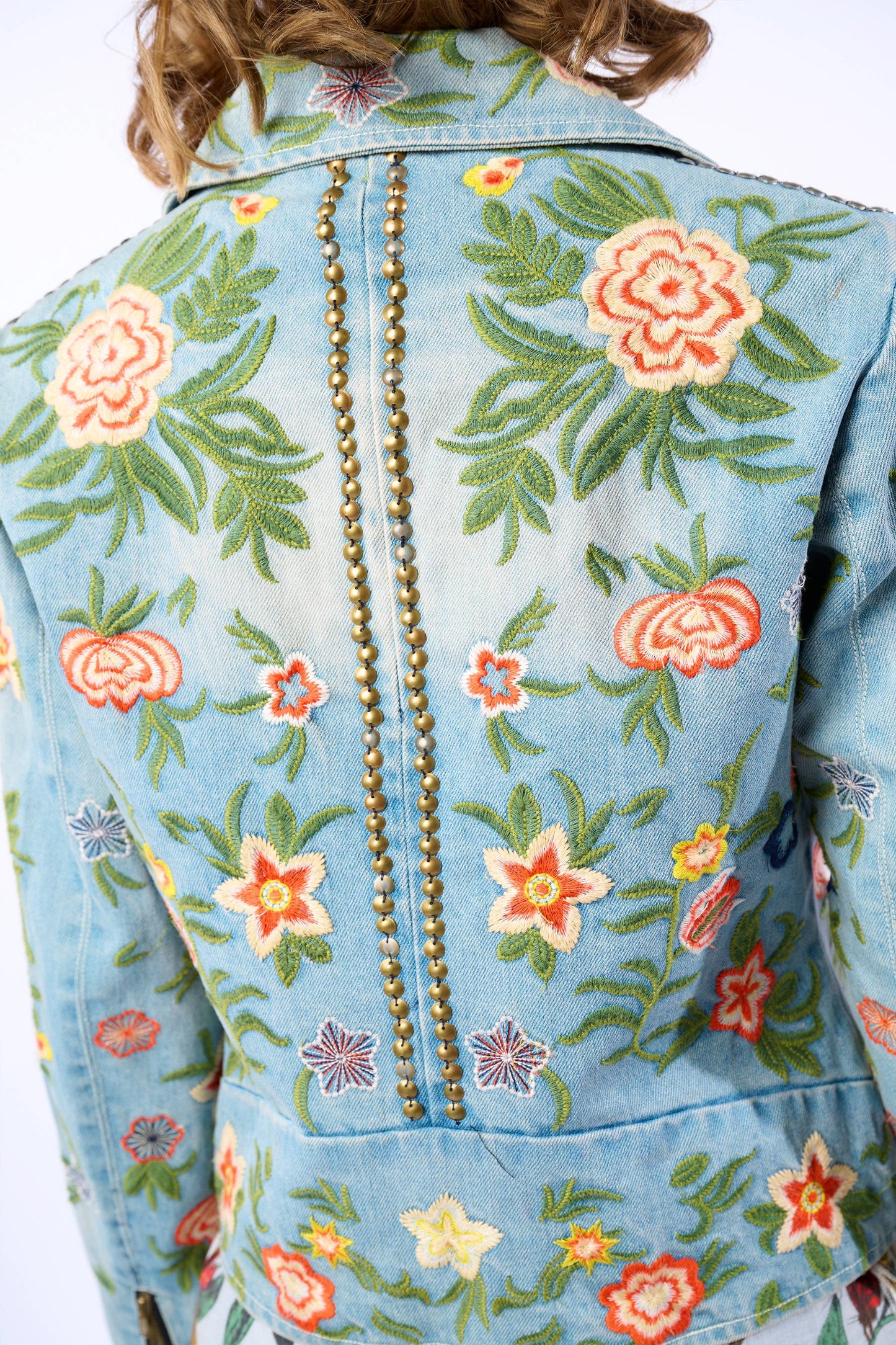 Aratta Lucinda Embroidered Denim Motorcycle Jacket
