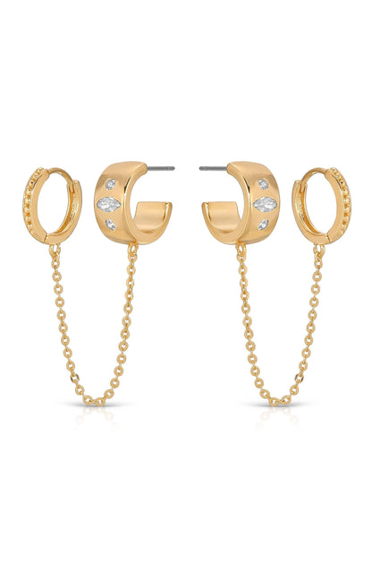 Ettika Double Piercing Bezel Crystal Dangle Earrings