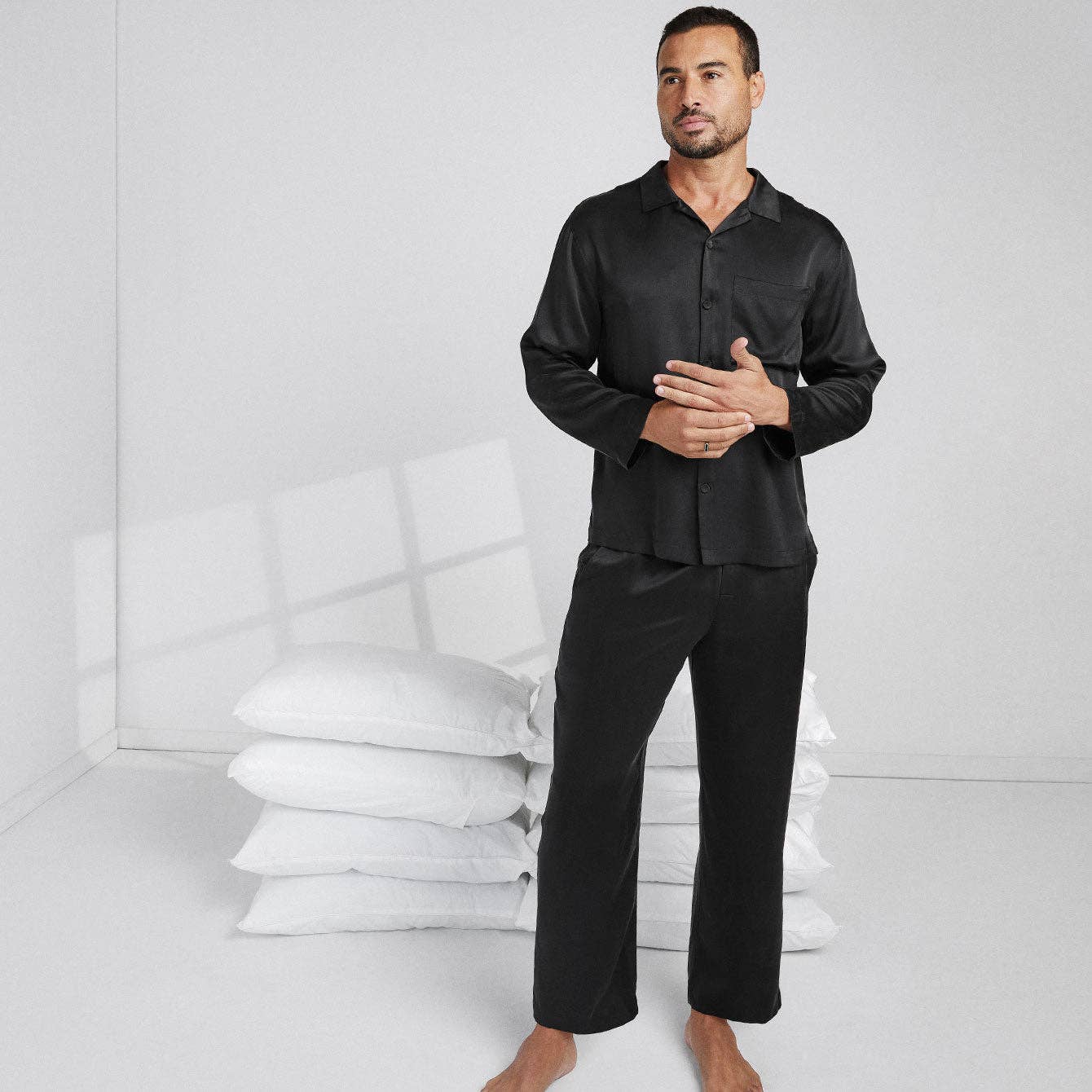 Men's Washable Silk Button Up Set
