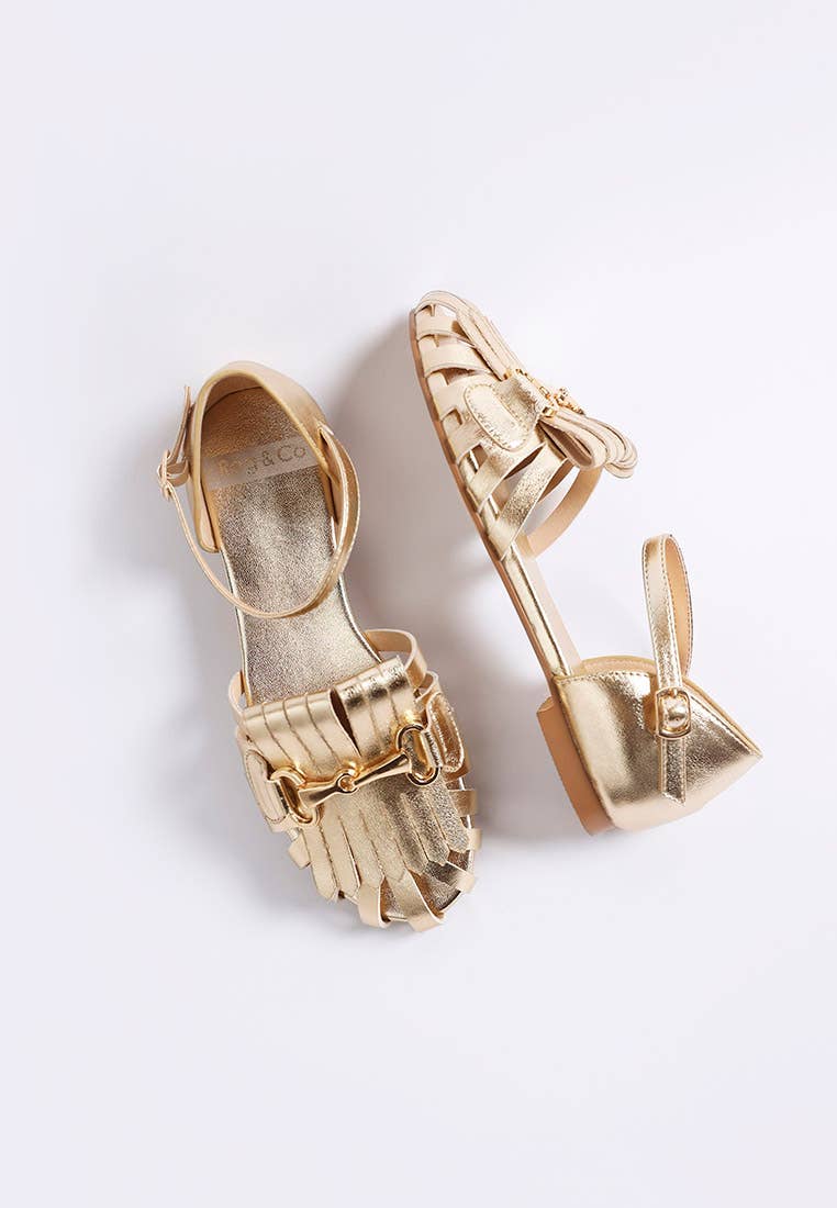London Rag Noori Metallic Fringe Flat Sandals