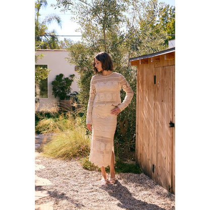 FLORAL CROCHET MIDI SKIRT WITH SIDE SLIT