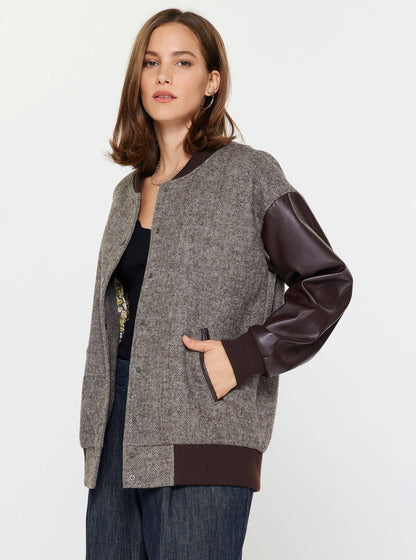 Current Air Oversized Pu Sleeve & Wool Blend Jacket